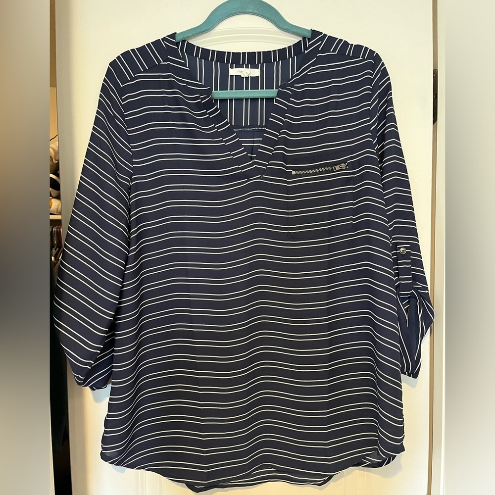 Maurice’s Navy Blue Striped Blouse - size Large. Never worn!